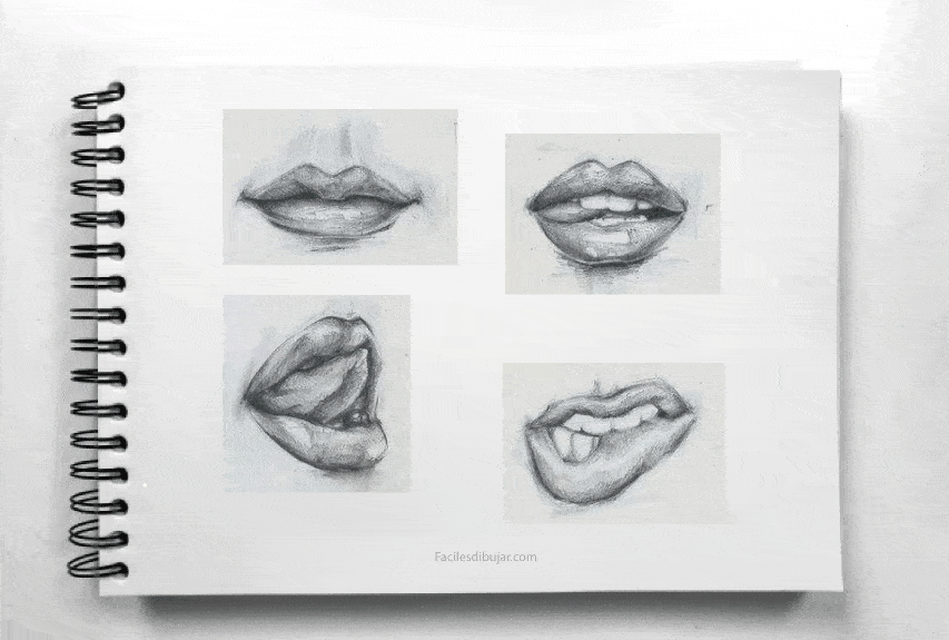 ejercicio de dibujo de labios en diferentes posiciones 