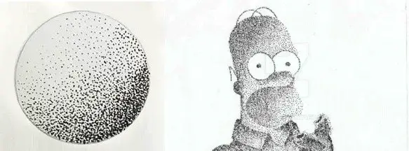 Dos dibujos donde se usa el puntillismo para sombrear