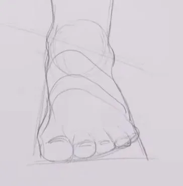 agregando detalles a un boceto de un pie, dedos, lineas