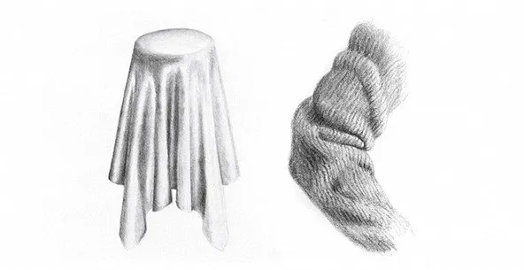 dibujo sombreado de una manga de lana y una tela de seda 