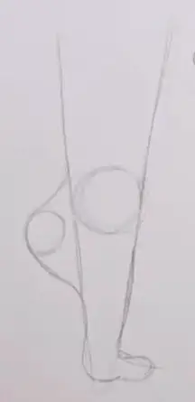 boceto de un pie con los dedos en punta con figuras geométricas
