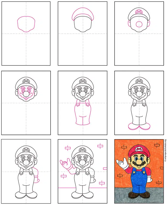 Dibujar Mario Bross paso a paso, dibujo hecho a mano