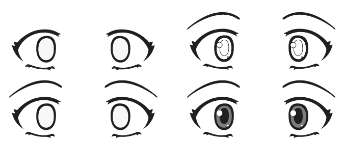 Ojos anime asustados con pupilas pequeñas