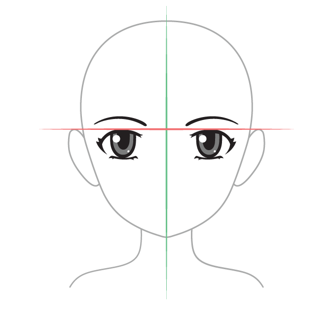 Colocación de ojos anime en la cabeza usando una línea guía