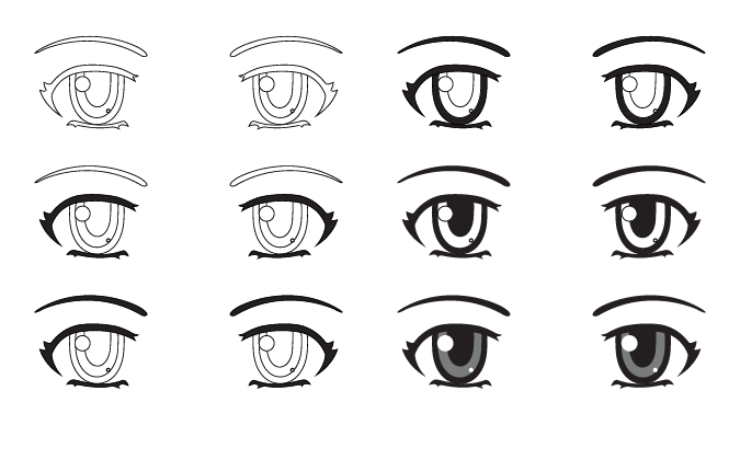 Sombreado del iris en ojos anime con reflejos blancos