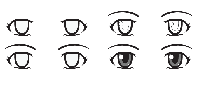 Ojos anime normales con expresión neutra