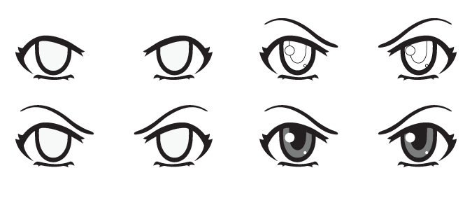 Ojos anime enojados con cejas inclinadas