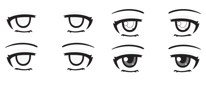 Ojos anime aburridos con párpados bajos
