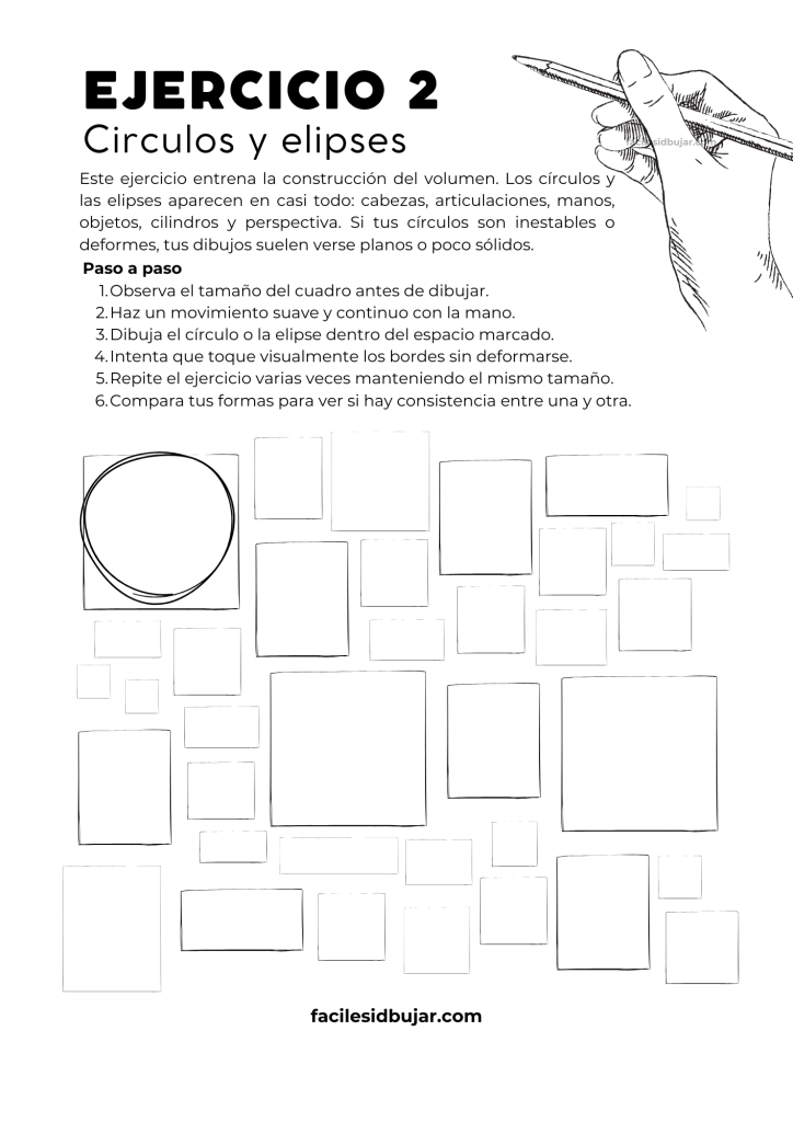 Plantilla imprimible de círculos y elipses para practicar dibujo