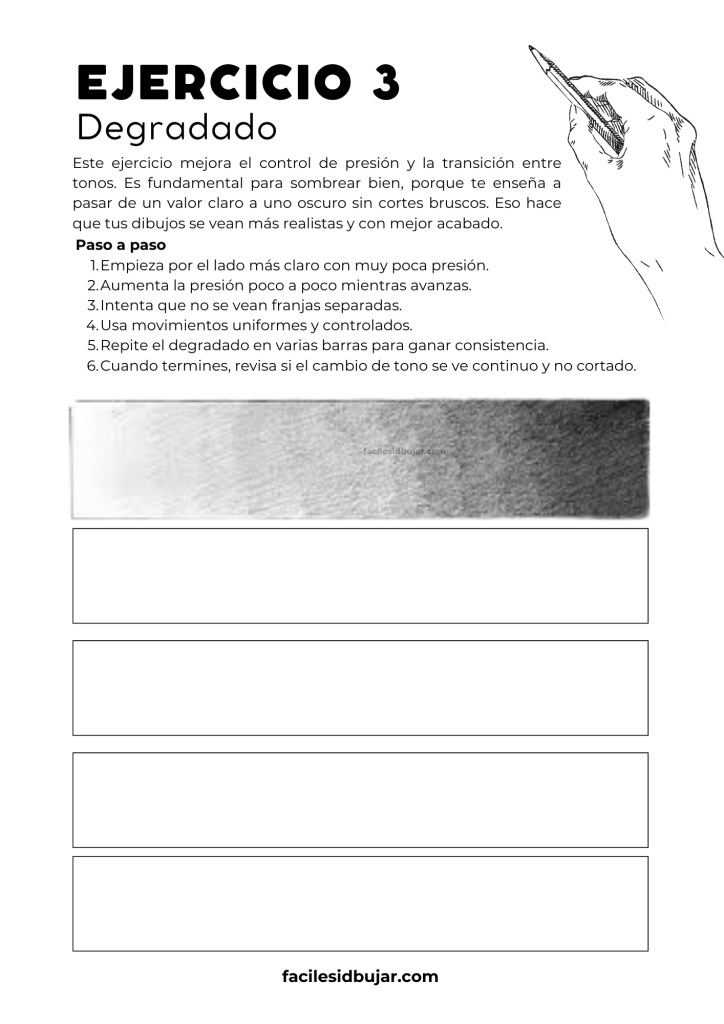 Ejercicio imprimible de degradados para practicar sombras a lápiz