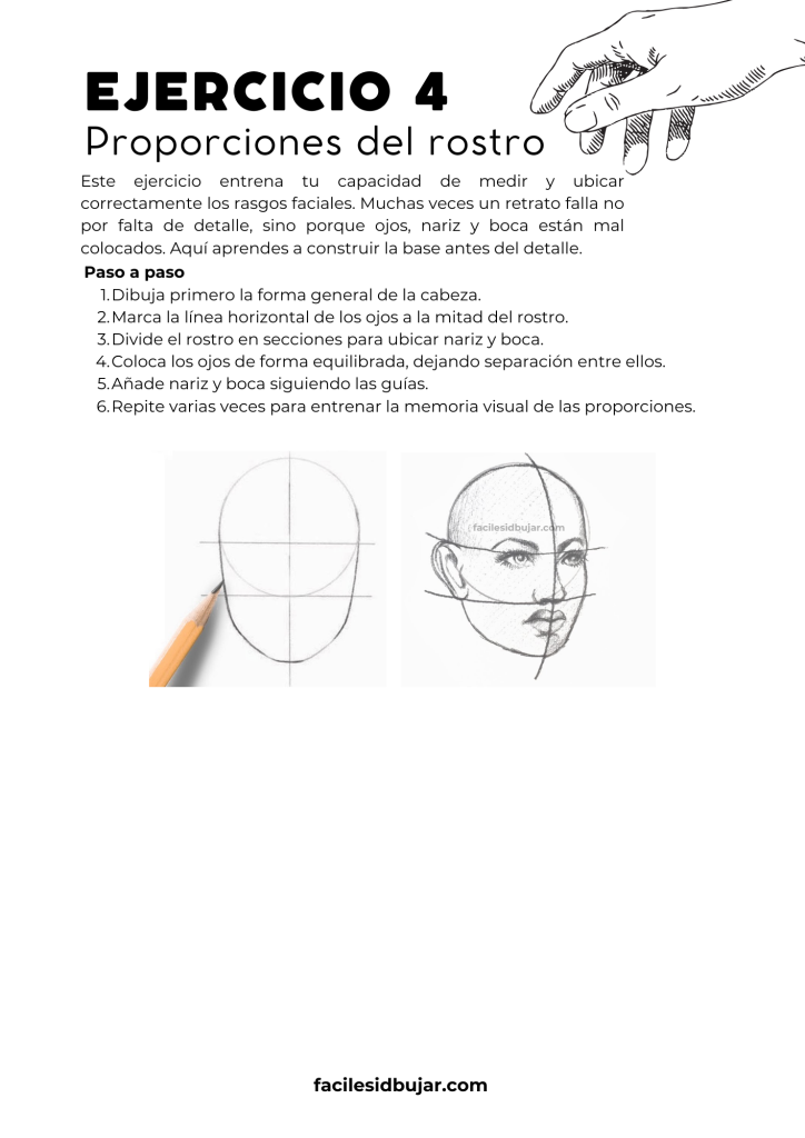 Plantilla imprimible de proporciones del rostro para practicar dibujo