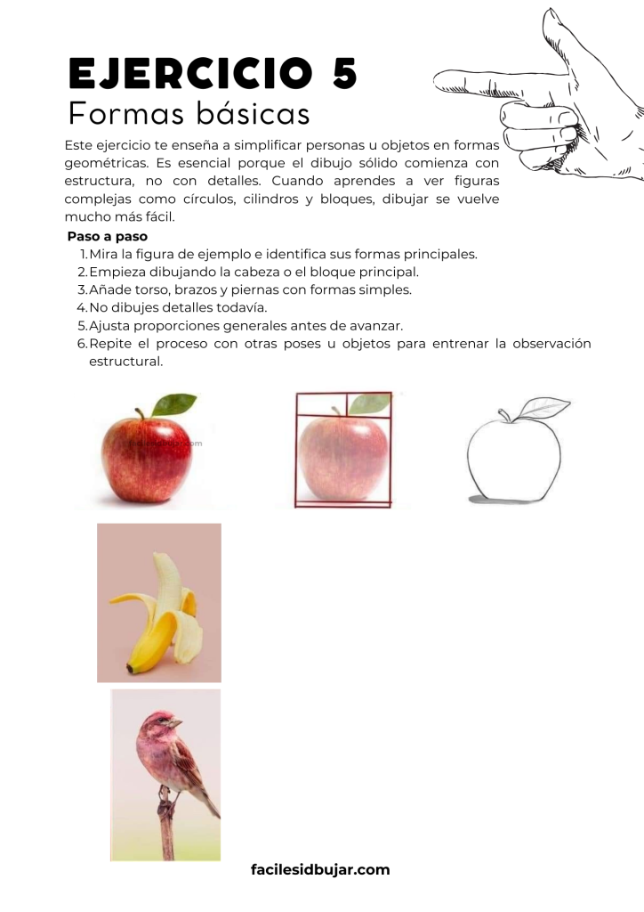 Ejercicio imprimible para simplificar objetos en formas básicas