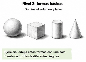 Esfera cubo cilindro y cono usados para practicar sombras y volumen