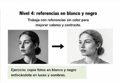 Retrato en blanco y negro usado para practicar luces y sombras en dibujo