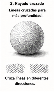 Técnica de rayado cruzado usada para crear sombras profundas en dibujo