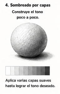 Ejemplo de construcción de sombras usando varias capas de grafito