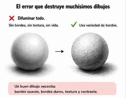 Comparación entre un dibujo sobre difuminado y uno con variedad de bordes