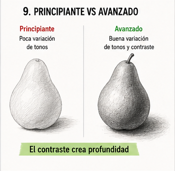 Comparación entre un sombreado plano y uno con buen contraste y profundidad
