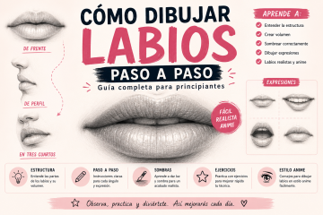 Cómo dibujar labios paso a paso con ejercicios, ejemplos realistas, anime, sombras y diferentes expresiones.